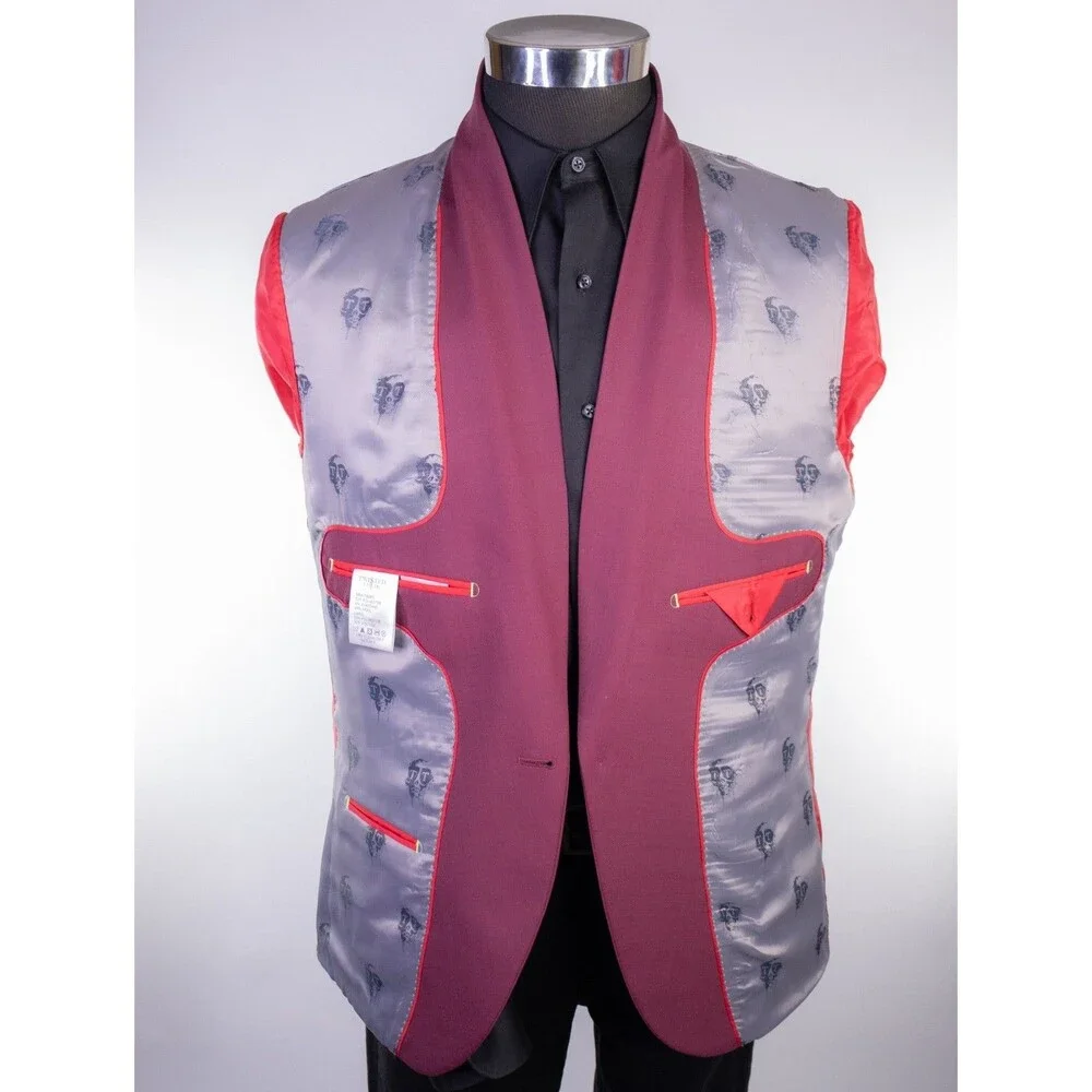 Twisted Tailor X-SLIM Blazer Sport Coat 44R Solid Burgundy Wool Blend 2-Button